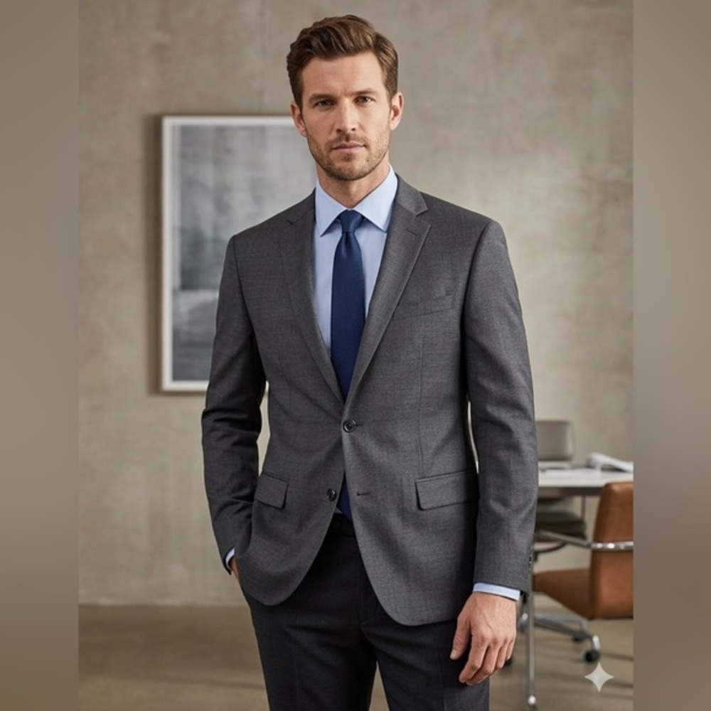 Michael Kors Men’s 42 Reg 100% Wool Dark Gray Black Sport Coat Jacket 42R - Picture 1 of 16